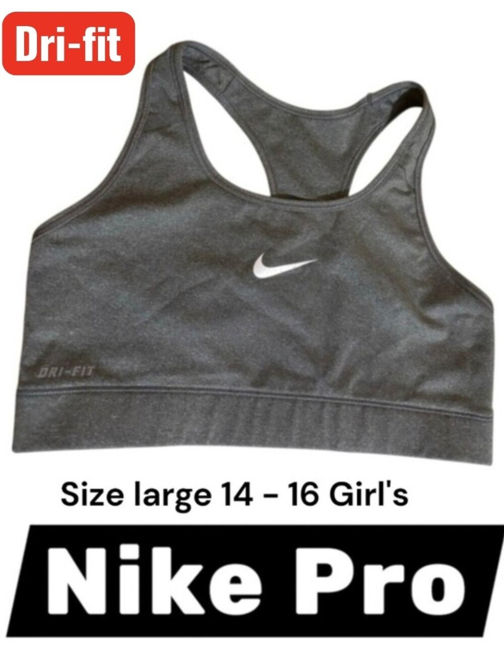 Nike Gray Racerback Sports Girl's Size L Gray swoosh dri-fit activewear active